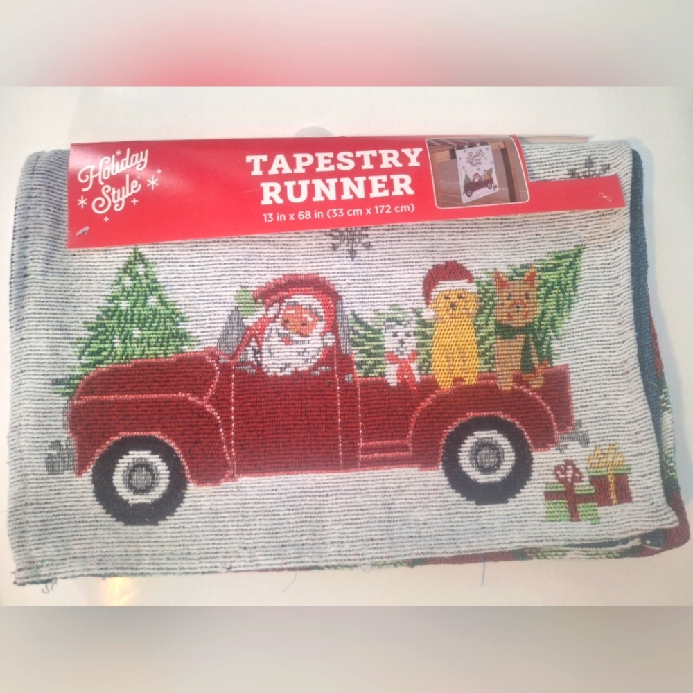 Christmas Holiday Farm Truck Tapestry runner - New